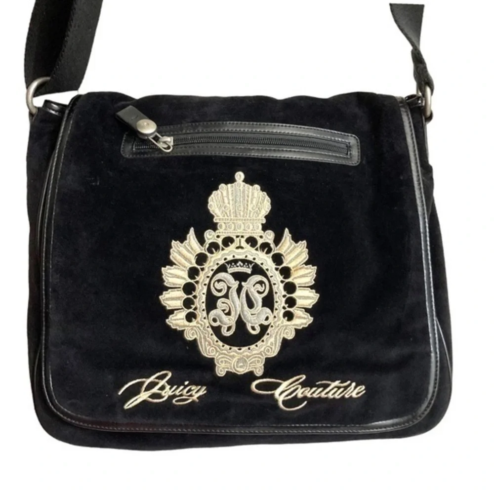 Juicy couture y2k vintage velour black laptop messenger bag rare